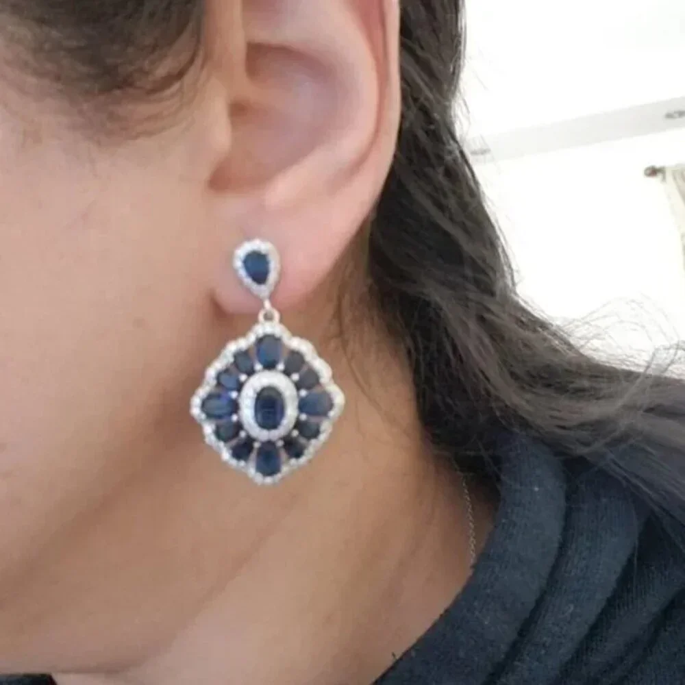 Swarovski Blue Crystal Floral Chandelier Women's Elegant Earrings